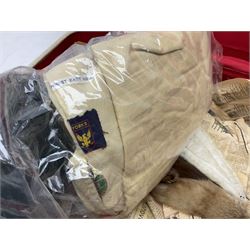 Scout uniform and scout books, together with a vintage suitcase, and mink stoles 