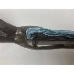 After Joseph Michel Ange Pollet, bronze nude figure of a woman, upon an oval marble base, H46cm