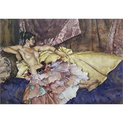After Sir William Russell Flint (Scottish 1880-1969): 'Model for Elegence', limited edition colour print numbered 618/850 pub. 1984, 34cm x 49cm
