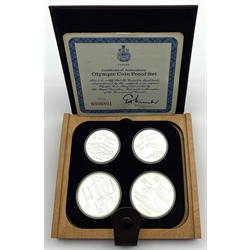Canada 1972 Olympics sterling silver proof four coin set, cased with certificate and outer box