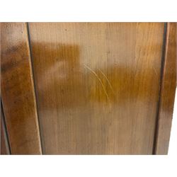 Grange Furniture - cherry wood finish display cabinet, two bevel glazed doors enclosing mirrored interior with glass shelves, double panelled cupboard below, on plinth base