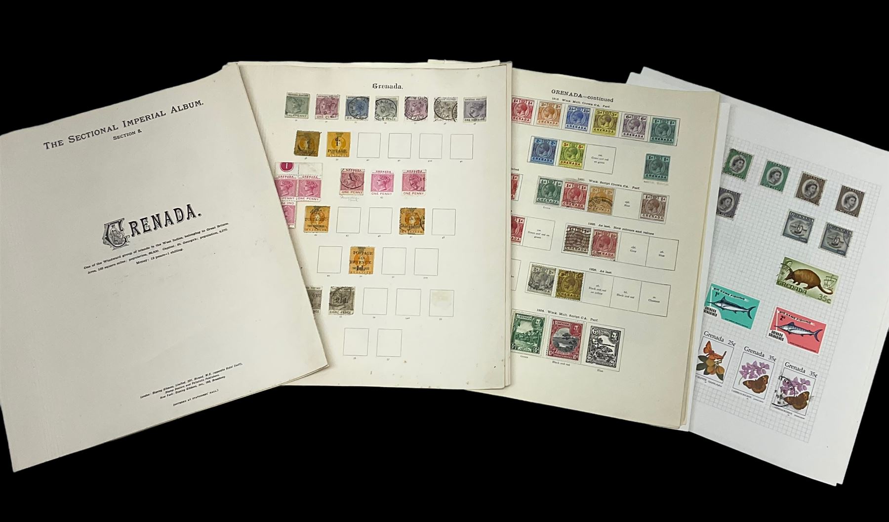 Grenada Queen Victoria and later stamps, including 1861-79 one penny, six pence, one shilling, 1883 halfpenny to one shilling, King George V 1913 values to one shilling etc, housed on pages