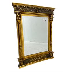 Regency design pier mirror, gilt frame with fluted columns, bevelled glass plate