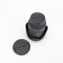 Three Sigma camera lenses, comprising 70-200mm 1:2.8 APO lens serial no. 2001712, Sigma Zoom 28-70mm 1:2.8 aspherical lens serial no. 3005155 and a Sigma Super Wide II 1:2.8 f=24mm lens serial no. 5033919, two with hoods, all in soft shell carry cases