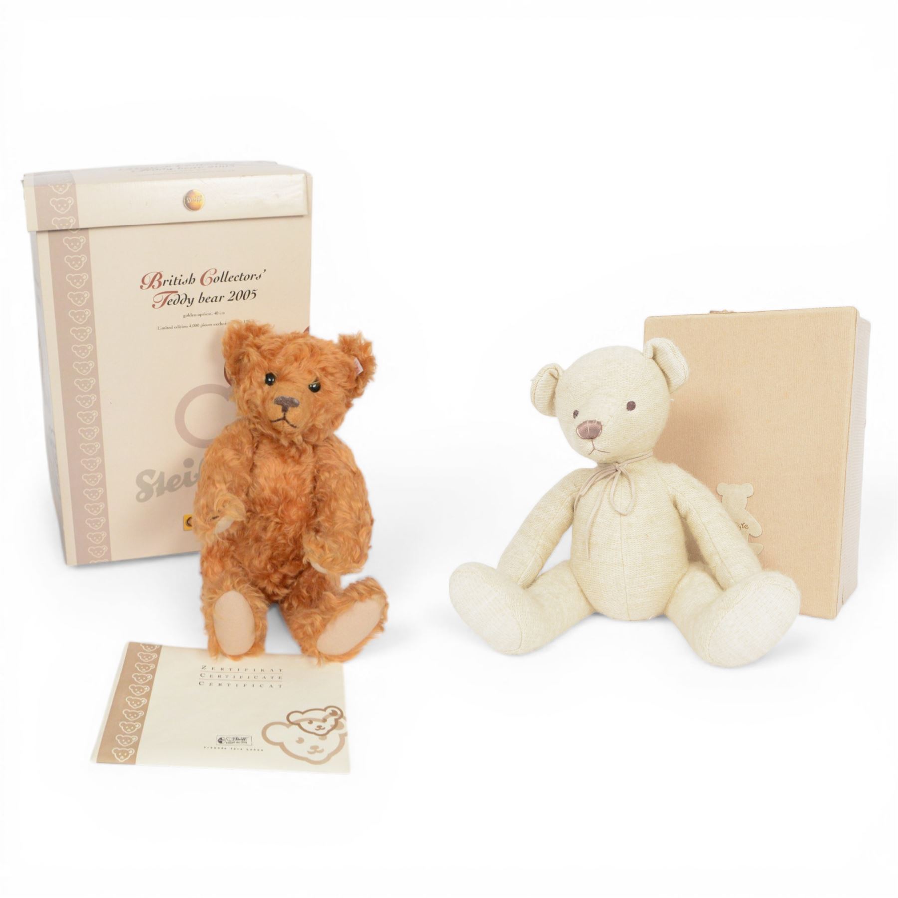 Steiff British Collector's Teddy Bear 2005 and a Historie d'Ours