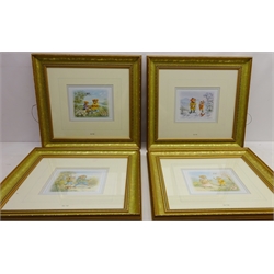  The Four Seasons, Teddy Bear prints after Robert Pohl ( 1917 - 1981) signed in the border 17.5cm x 22.5cm in gilt frames (4)  