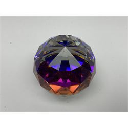 Three fountain pens, to include Conway Stewart 'Dinkie 550' and 'Conway 57' and a Parker 'Slimfold', all with 14ct gold nibs, together two roller ball pens, including a Parker example and a Swarovski Crystal paperweight