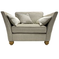 Oak Furnitureland - three-piece lounge suite upholstered in grey fabric, large three-seat sofa (W238cm, D106cm), two-seat sofa (W209cm), and snuggler sofa (W129cm)