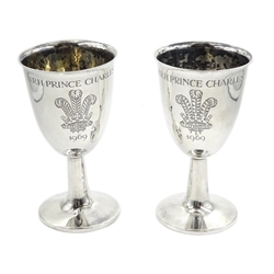 Pair of silver commemorative cups for the investiture of 'Prince Charles 1969' by Turner & Simpson Ltd, Birmingham 1968, approx 10.4oz