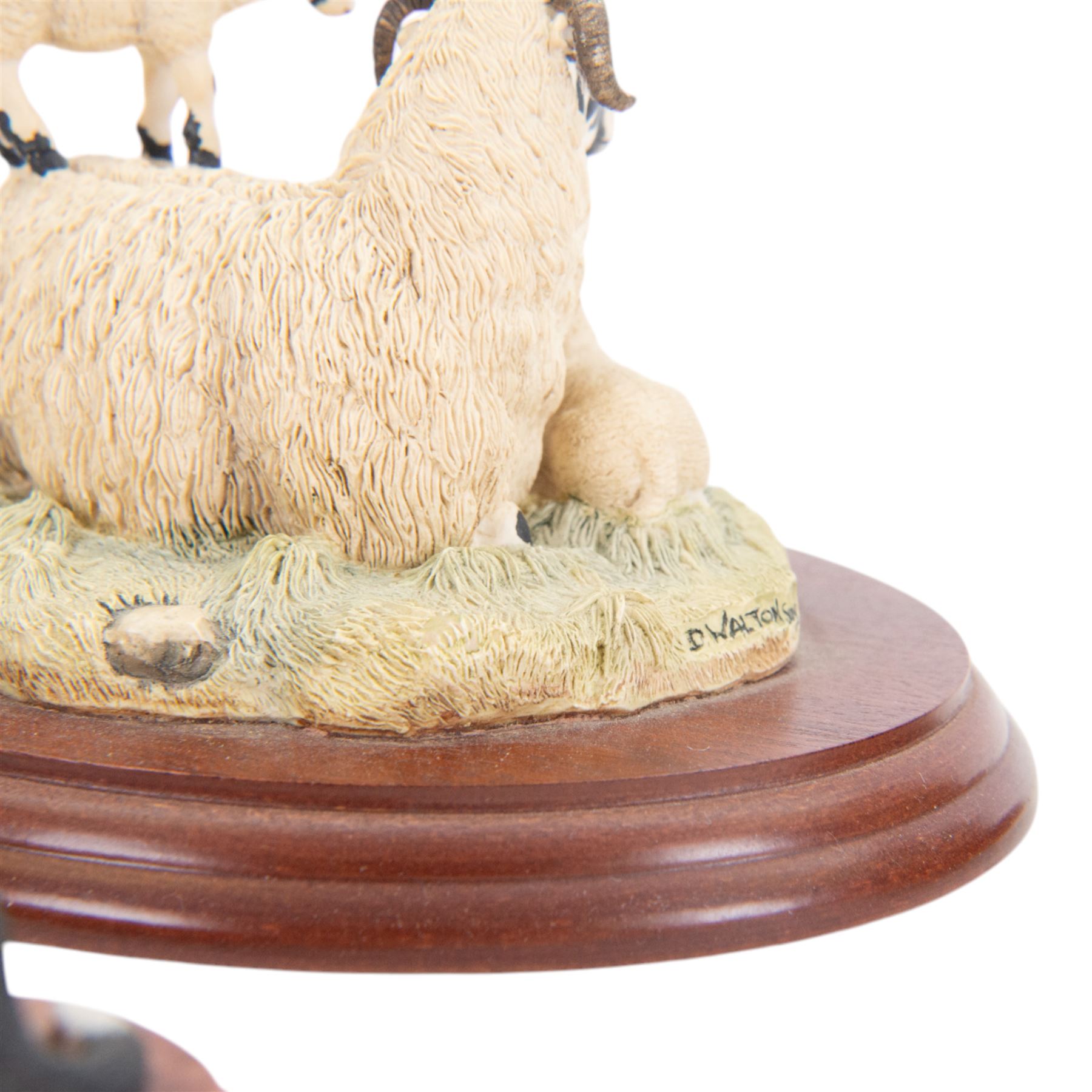 Seven Border Fine Arts animal figures, comprising Otter, Fox, Mummy's Boys, Wash Day, On The Farm, King of the Castle and Ewe & Lambs, all on wooden plinths