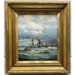 William Anslow Thornley (British fl.1858-1898): Fishing Boats leaving Whitby Harbour, oil on canvas laid on board signed 34cm x 29cm