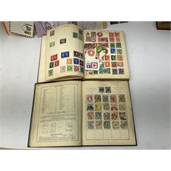 Great British and World stamps, including various Royal Mail collectors packs, loose stamps on paper, Queen Victoria penny red on cover, Gibraltar, Ireland, Belgium, France, Norway etc, in albums and loose, in two boxes