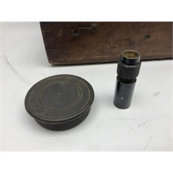Early 20th century brass and black japanned gunsighting telescope inscribed 'G.S. Telescope X8 No.2127 W.G. Pye & Co Cambridge 1918 No.18' with X graticule to lens L53cm; in wooden box marked 'Gunsighting Telescope'