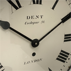 20th century circular stained beech cased dial clock, Roman dial inscribed 'Dent Cockspur St. London', fitted with quartz movement, D38cm
