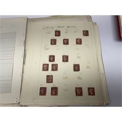 Mostly Great British Queen Victoria and later stamps, including imperf penny reds, 1841 two pence blues white lines added, imperf penny red on cover with 'More To Pay', half penny 'bantams', perf penny reds etc, in album, on pages and loose in packets