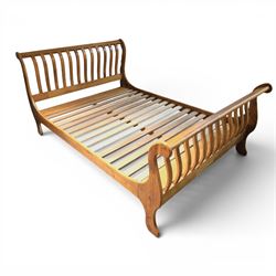 Willis & Gambier - fruitwood double sleigh bed with a slatted wooden base