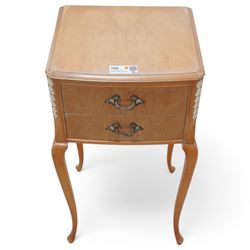 Early 20th century bleached walnut bedroom suite - large double wardrobe (W123cm, H189cm, D64cm); smaller double wardrobe (W92cm, H177cm, D55cm); dressing table (W116cm, H153cm, D61cm); and bedside (W37cm, H69cm, D33cm), with stool 