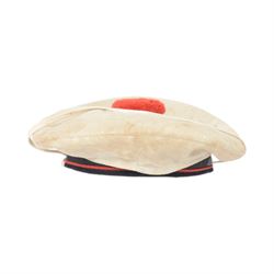 WWII French Navy Bachi, FFL cap with summer whites cover and scarce Cuirasse Bretagne, cap tally, dated 1944 on liner band
The Cuirasse Bretagne French battleship was sank by the British Navy 
