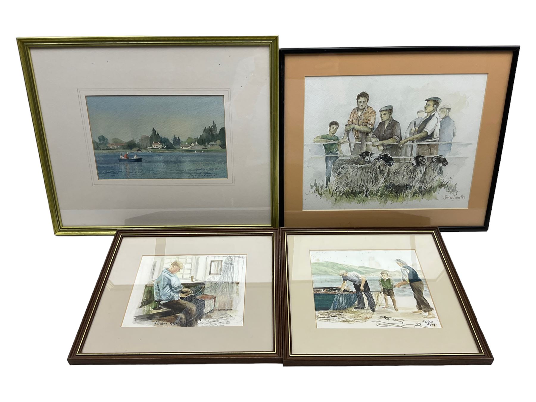 Stephen Broadbent (Yorkshire Contemporary): 'On the Water', watercolour signed, titled verso with artist's Lockton address 16cm x 25cm ; together with a collection of further local watercolours, John Freeman print, and further prints (10)