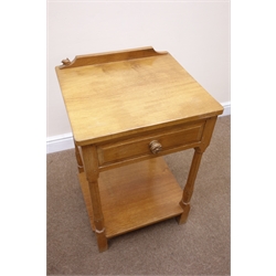  Bob 'Wrenman' Hunter oak side table, adzed top with raised back carved with signature Wren, panel drawer with Yorkshire Rose carved handle, tapering supports joined by a solid stretcher, W50cm, D45.5cm, H80cm  