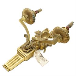 Period design gilt brass wall light, by Beardmore, London, with French empire motifs, including a helmet, oak leaves and acorns, quiver, each arm with acanthus leaf decoration, wired for electricity, with original label, H36cm  
Provenance: property of a Nobleman