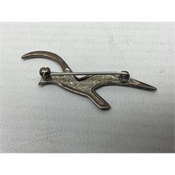 Scottish silver Ola Gorie arctic tern brooch and a matching pair of earrings, 9ct gold stud earrings, collection of costume jewellery, three wristwatches including Ingersoll and Rotary, a Freeman's Alright pocket watch and a continental silver fob watch stamped 935