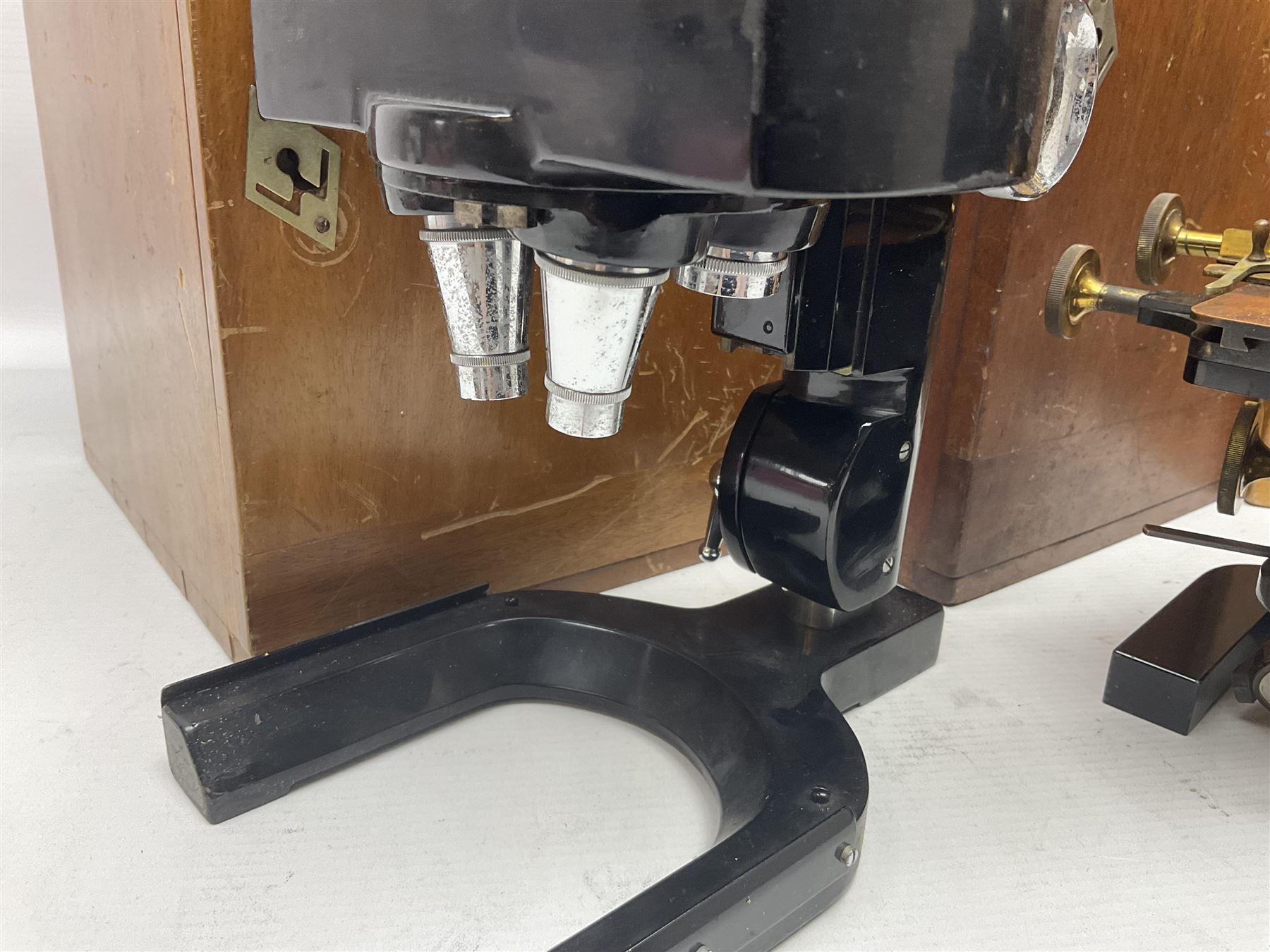 Three W. Watson & Sons microscopes, comprising Kima no 58173, Low power binocular no 98846 and High power binocular no 103144, all boxed 