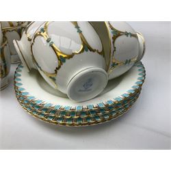 Victorian Davenport part tea service, comprising eight tea cups, twelve tea saucers, nine coffee cups, eleven coffee saucers, slop bowl, and cake plate, decorated in pattern number 2594, various marks, including some with Victorian registration lozenge 