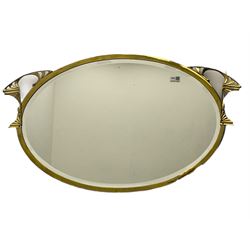 Art Nouveau brass oval wall mirror, bevelled plate
