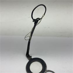 Pair of 18th century horn and steel rimmed spectacles, arm L10.5cm, rim D3.5cm