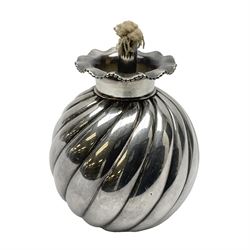 Tiffany & Co silver plated table cigar lighter of wrythen fluted globular form with screw top H8cm