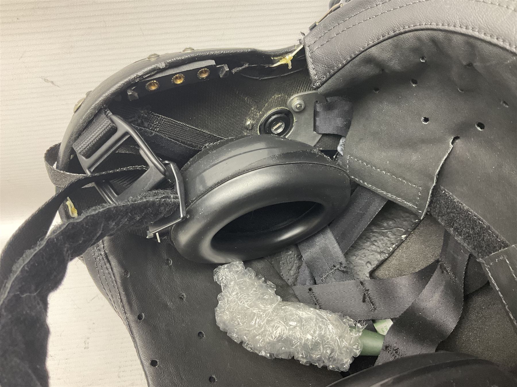 Mk.4 Flight Helmet, as used by RAF and Civilian helicopter pilots; in RAF green,  fitted with rigid visor cover and working boom mike; has had a complete refit and is bench tested.