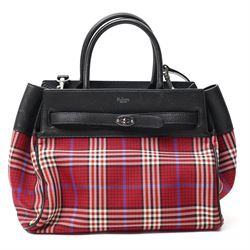 Mulberry - Belted Bayswater Tartan Check handbag in Scarlet tartan check fabric with black grained leather trim, the structured body with twin rolled leather top handles, detachable shoulder strap, silver-tone Postman’s Lock fastening and belted front detail, with original Mulberry product tag, care booklet and dust bag