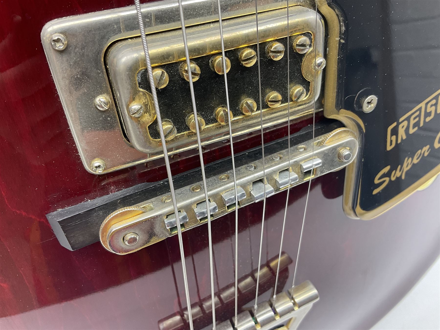 American Gretsch Super Chet semi-acoustic guitar, 1960s/70s, with 'pots' on scratch plate, serial no.5 2071, L111cm overall;  in original hard carrying case  