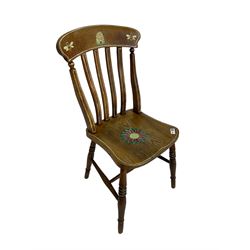 19th century elm and beech chair with painted motifs