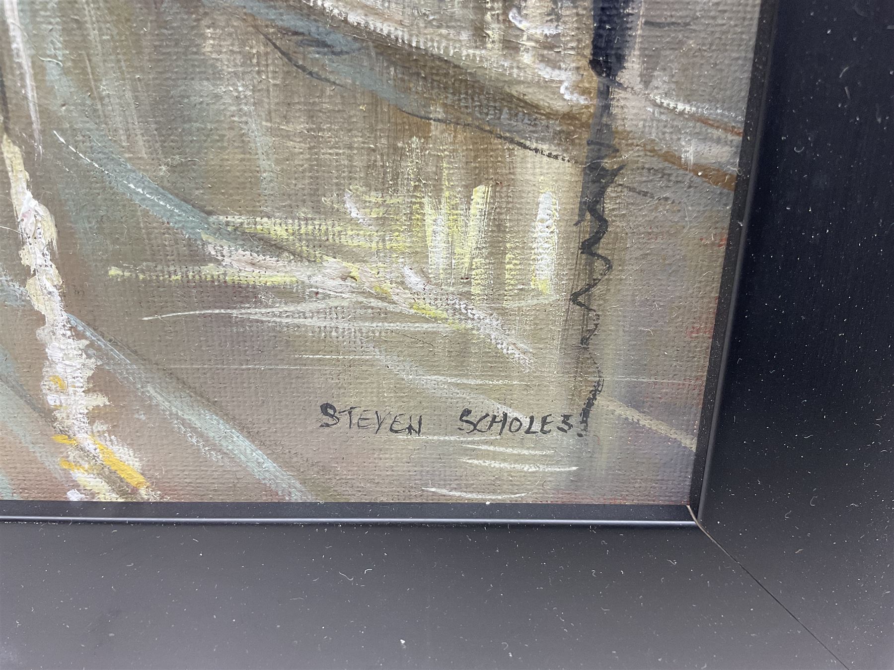 Steven Scholes (Northern British 1952-): 'Whitehall - London 1962', oil on canvas signed, titled verso 39cm x 49cm