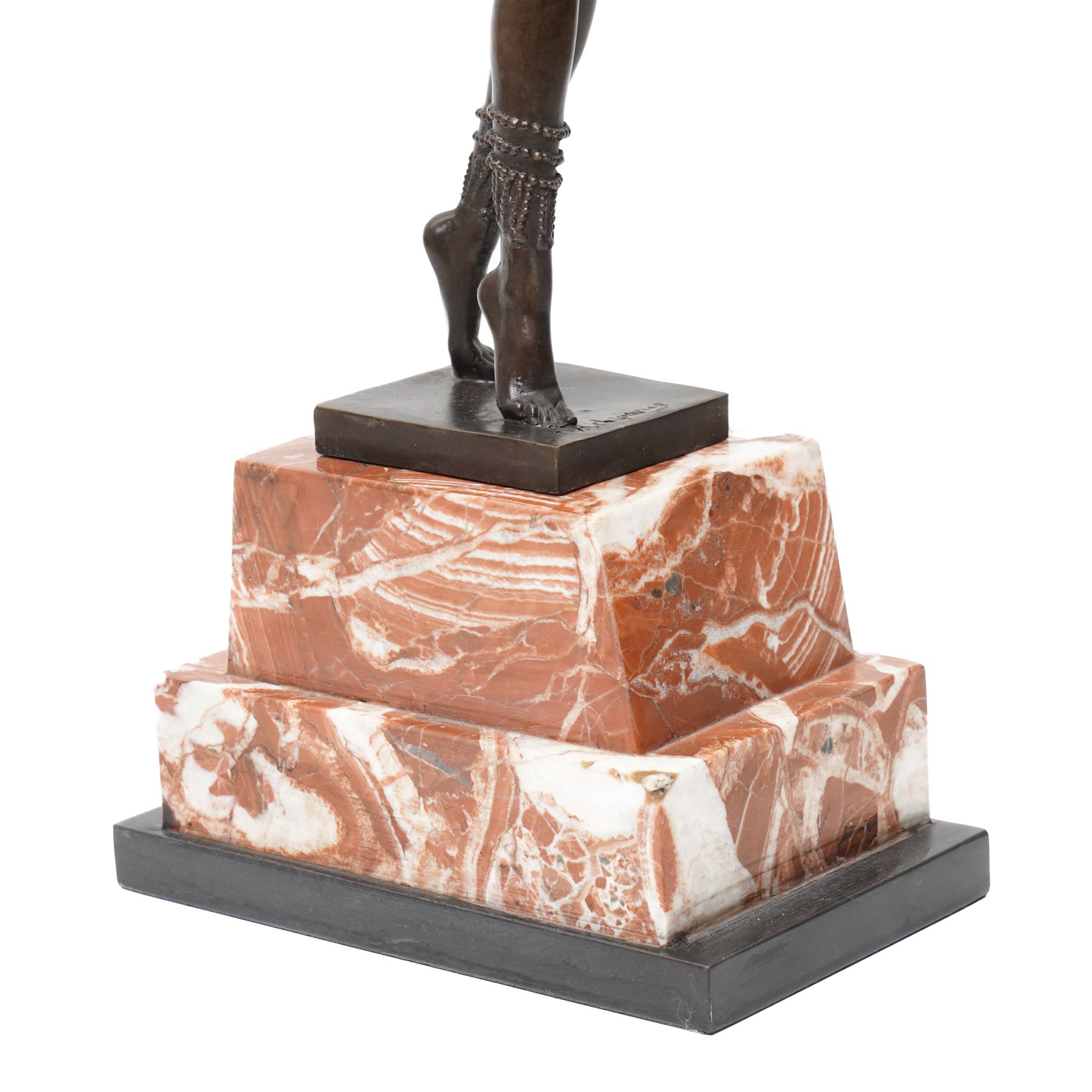 After D H Chiparus - Art Deco style bronze figure of an Egyptian dancer on stepped marble plinth H48cm