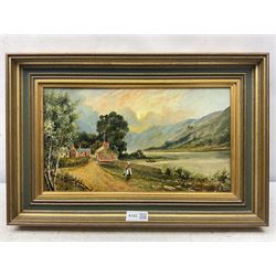 F Gill (British early 20th century): A Welsh Lake, oil on canvas signed, titled and dated 1908 verso 19cm x 24cm, together with another similar oil on board by another hand unsigned 22cm x 30cm (2)