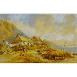  T Chambers (British 19th century): Mother and Child Walking Along a Coastal Path, watercolour signed and dated '71, 21.5cm x 33.5cm  