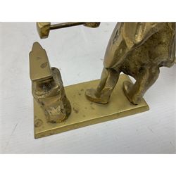 Large brass figure of a hereford bull, together with a brass figure of a blacksmith, bull H15cm