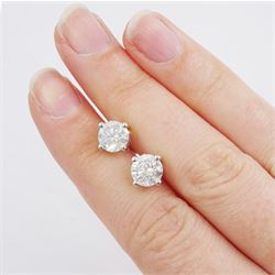 Pair of 18ct white gold round brilliant cut diamond stud earrings, stamped 750, total diamond weight 2.62 carat, with World Gemological Institute report