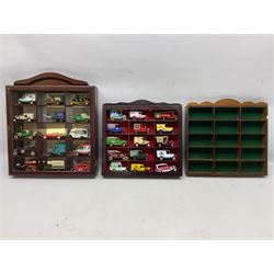 Collection of die-cast vehicles to include Corgi, Dinky, Lledo and Days Gone, housed in six wood display units