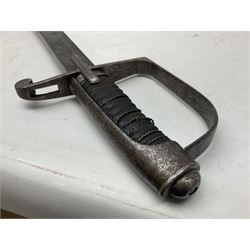 Italian M1833 Sabre with slightly curving 79cm fullered steel blade, the plain steel hilt with 'D' shaped knuckle bow, langets and wire-bound leather grip; in steel scabbard with single hanging ring L101cm overall