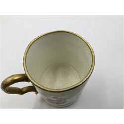 Sèvres soft paste porcelain coffee can and saucer with date code for 1754, painted and gilded with flowers, dangling from the shaped green border, interlaced LL monogram enclosing the date letter A above painters mark for Dodin, coffee can H7cm, saucer D14.5cm