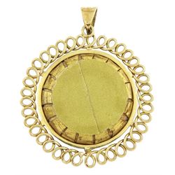 14ct gold portrait pendant, set with a circular miniature of a woman after Elisabeth Vigee Le Brun (French 1755-1842) on ivory, signed Le Brun, under a glazed panel, within a pierced scroll frame. This lot has been registered for sale under Section 10 of the APHA Ivory Act