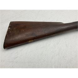 WW1 Lee Enfield SMLE .303 bolt action rifle with 63.5cm barrel and magazine; No.20934; L112cm overall; home deactivated by welding down bolt and end of barrel so requires re-deactivation to modern standards; and 19th century 12-bore double barrel hammer shotgun with 65cm cut-down barrels, non-rebounding hammers and under-lever opening, the lock-plate indistinctly inscribed G.T. Bartrant(?) L75cm overall; home deactivated by welding both barrels closed at breech so requires re-deactivation to modern standards (2) RFD ONLY 