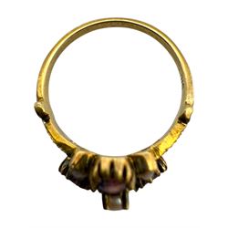 9ct gold amethyst and pearl flower ring, boxed 