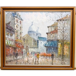  Parisian Street Scene, 20th century oil on canvas board signed Burnett 49.5cm x 59.5cm  