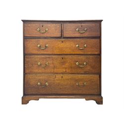 19th century oak chest, rectangular top over two short and three long drawers, on bracket feet