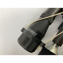 Crosman .22 air rifle with gas cylinder, model AS2250, with bolt action, skeleton stock, moderator and Hawke 4x32 telescopic sight with infra red facility, serial no.803B11493, L88.5cm